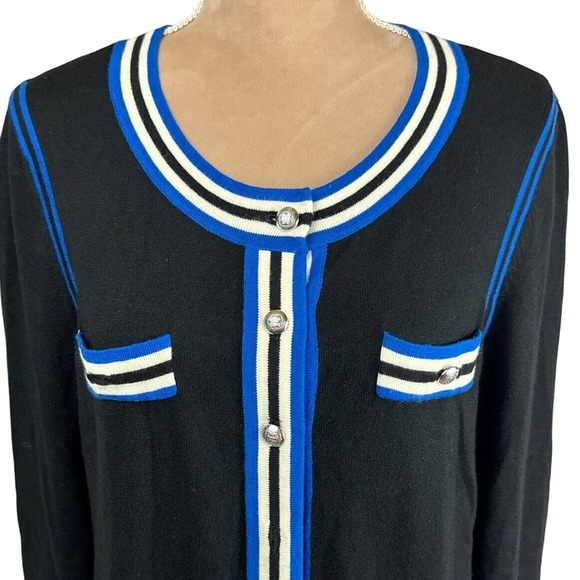 Talbots Womens Sz Lg Cashmere Blend Cardigan‎ Jacket Sweater Black Blue Buttons - Picture 1 of 9